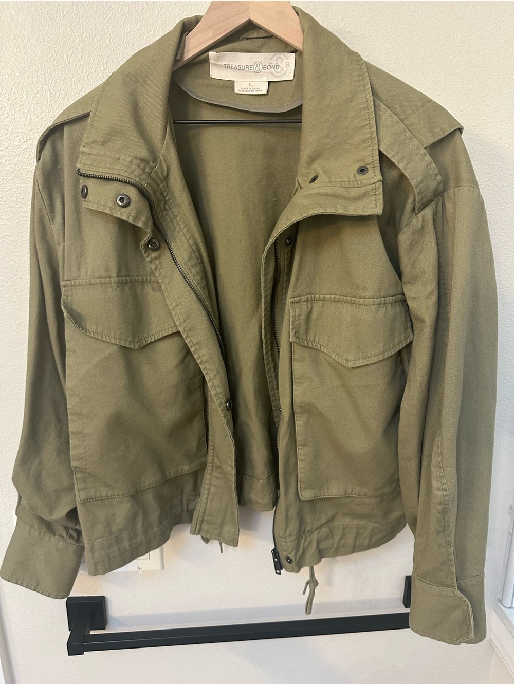 Treasure & Bond Olive Green Utility Jacket with Chest Pockets
